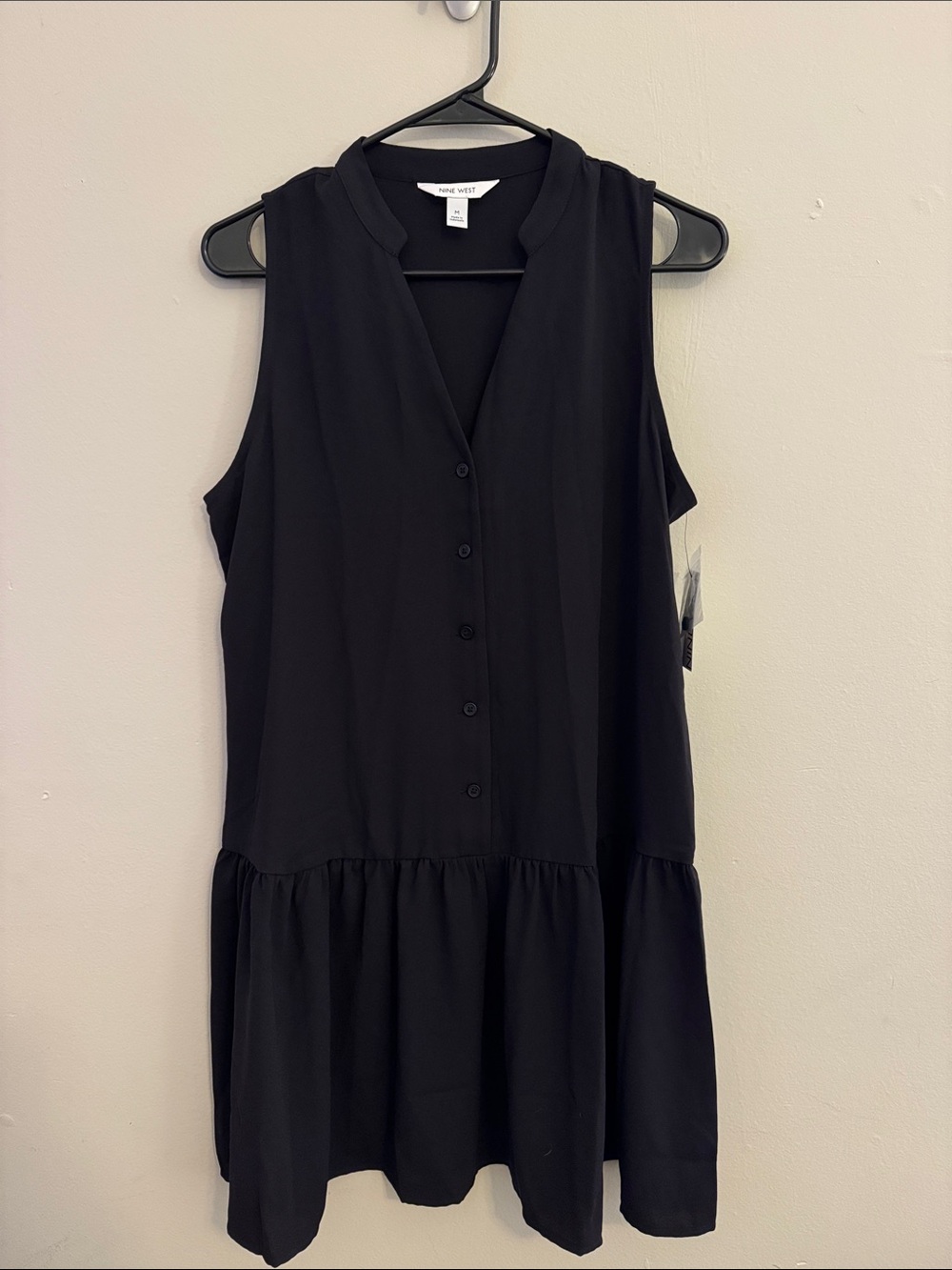 Nine West Black Sleeveless Button-Front Tiered Dress